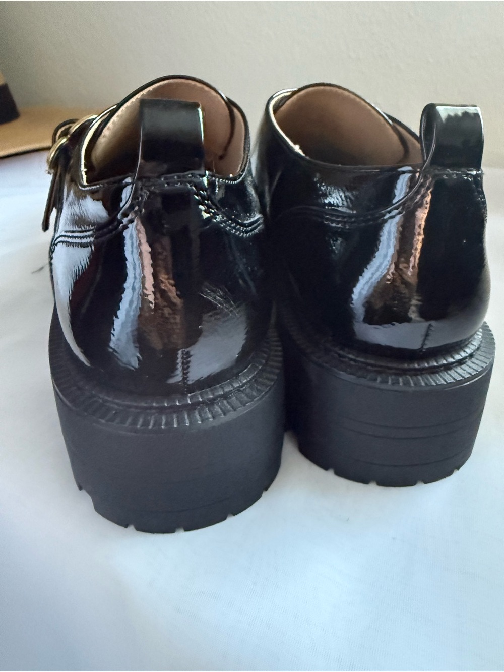 Sam Edelman Lora Black Patent Leather Lug Sole Monk Strap Loafers Women’s 9 - Picture 7 of 7